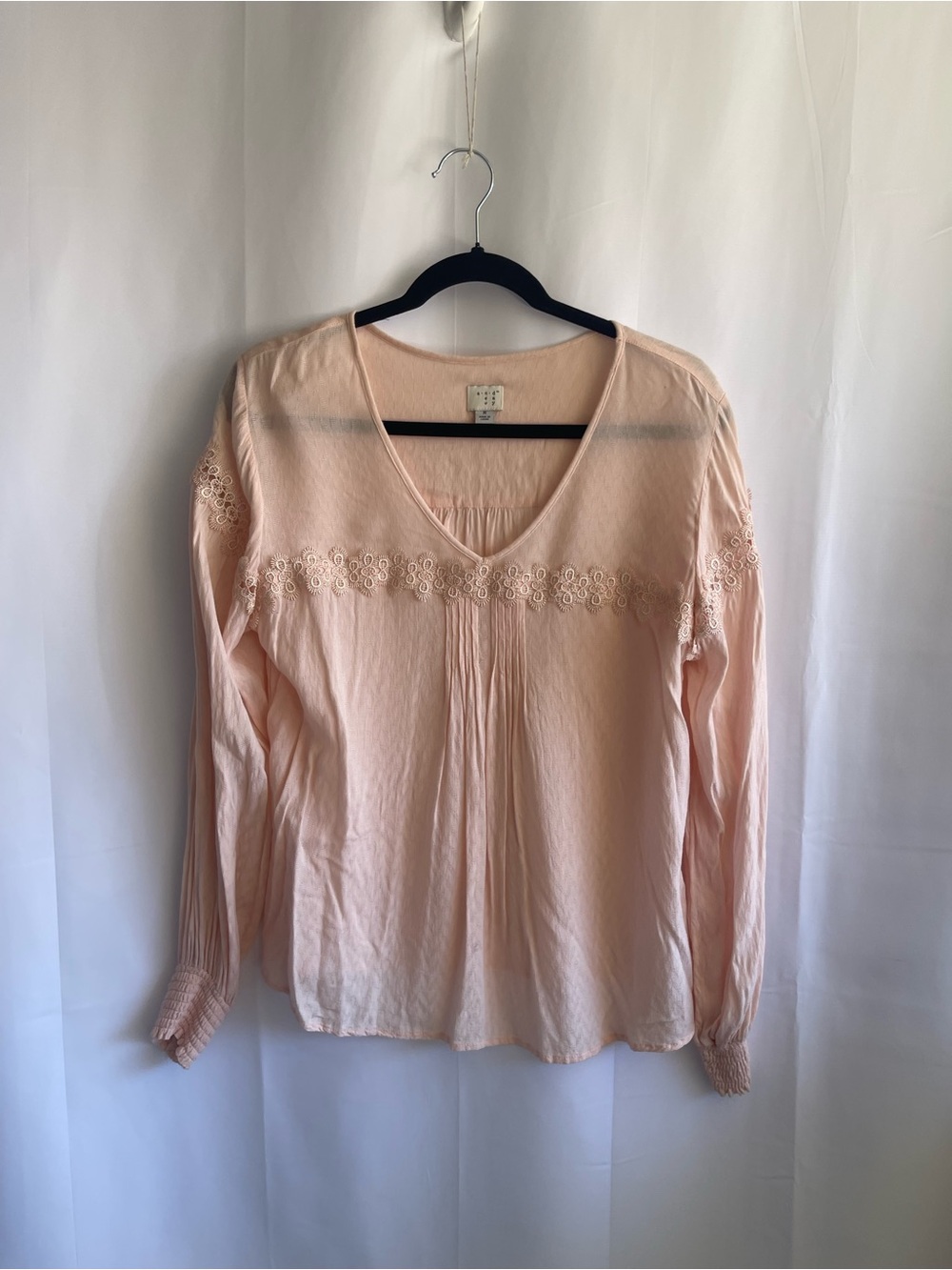 a new day Soft Blush V-Neck Lace Yoke Blouse